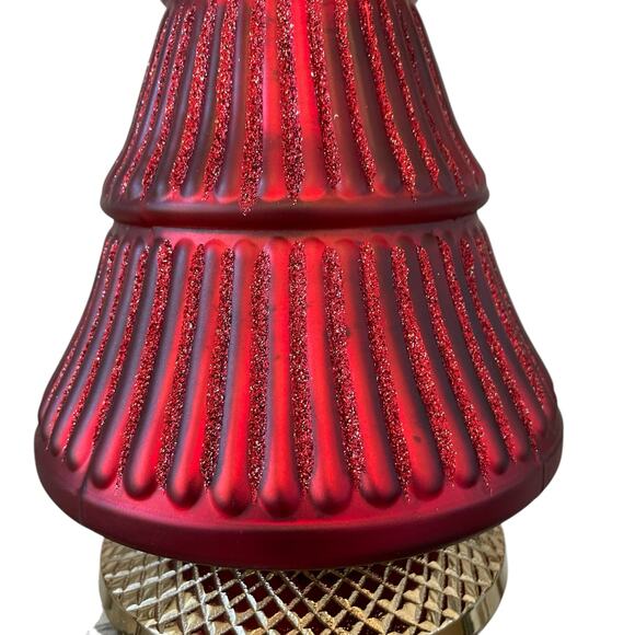 NEIMAN MARCUS Matte Christmas Tree Stocking Holder Holiday Red Glitter New - Picture 10 of 12